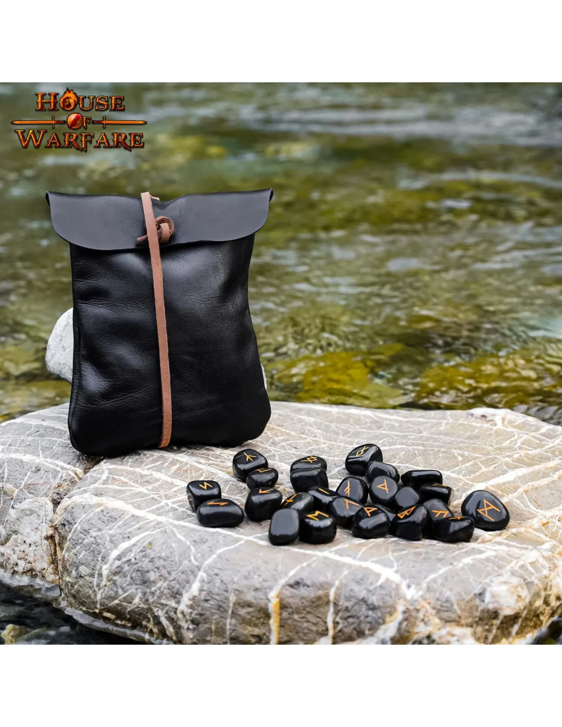 Piedras rúnicas celtas con bolsa en cuero