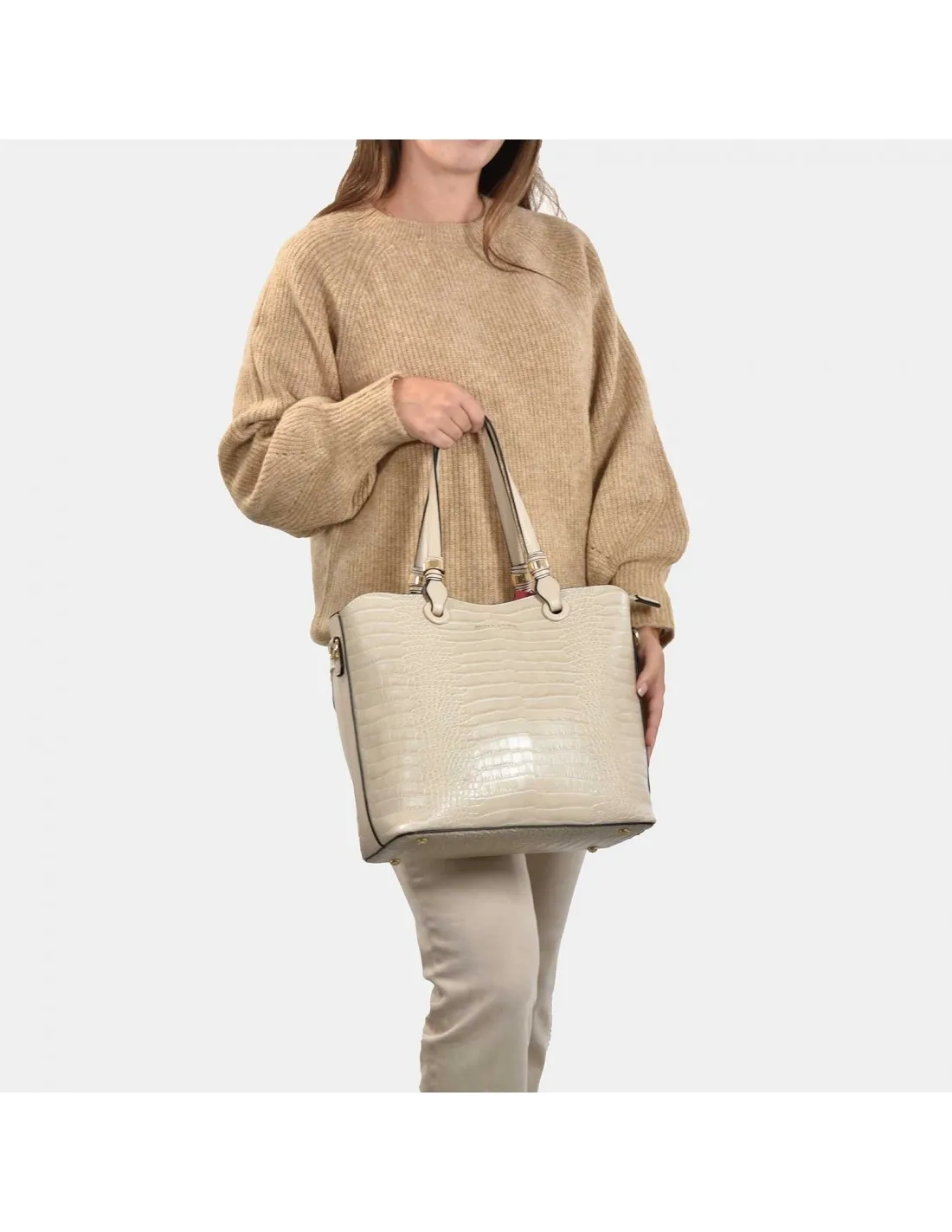 PIERRE CARDIN Bolso Shopping grabado para mujer con asas largas y bandolera