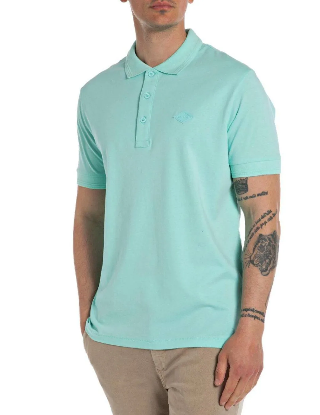 Polo Replay azul turquesa con logo manga corta para hombre