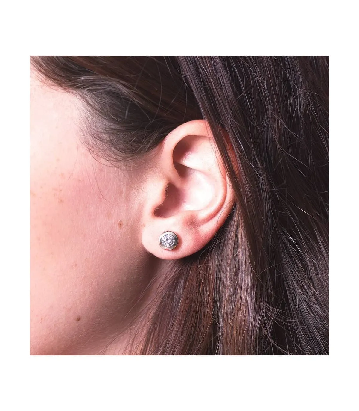 Puces d'oreilles or blanc Mercedes 7 mm 18 Carats