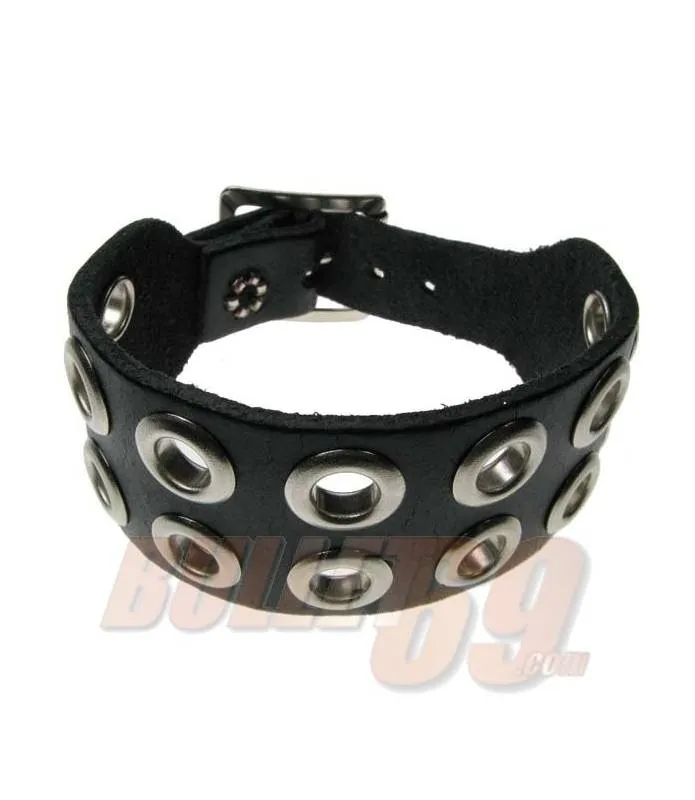 Pulsera cuero con dos filas de ojales two rows eyelet leather wristband Bullet69