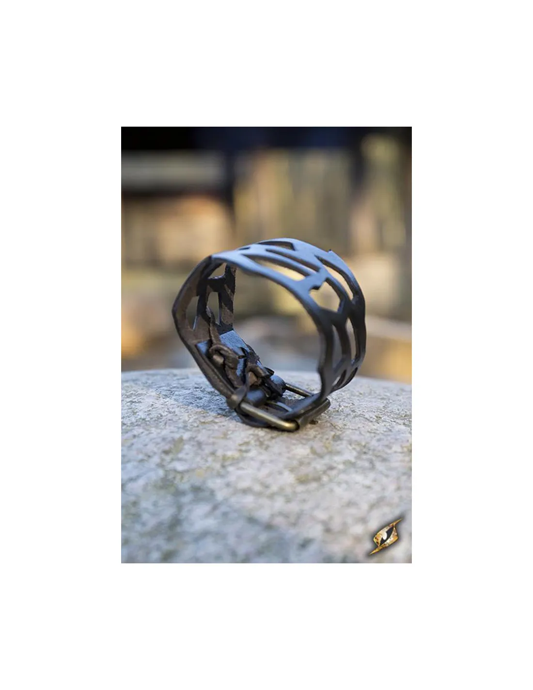 Pulsera Elfo Pícaro de cuero color negro, 31 cm.