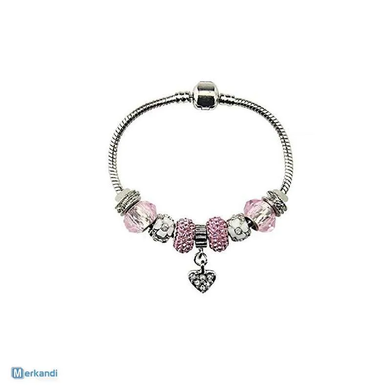 Pulseras estilo pandora Pack Mix  Acero Bañada en Plata de ley