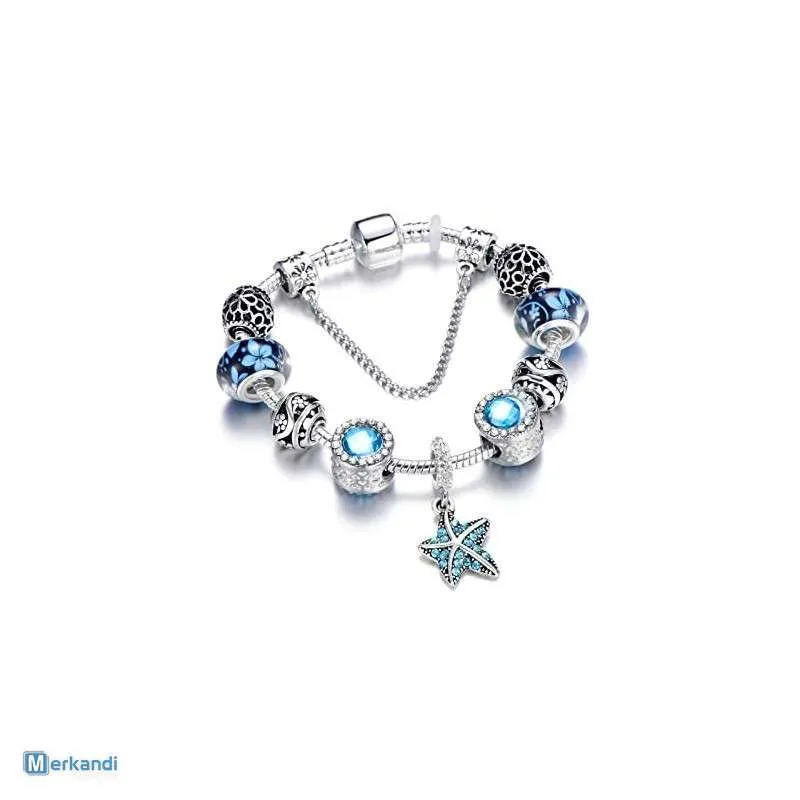 Pulseras estilo pandora Pack Mix  Acero Bañada en Plata de ley
