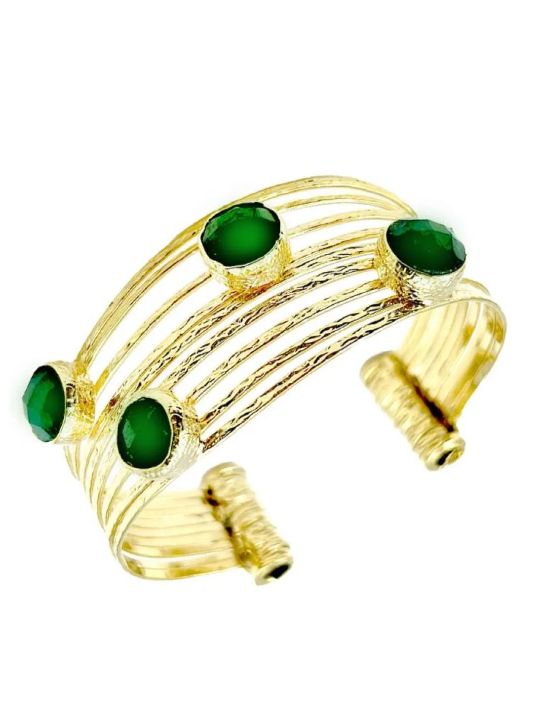 PULSERAS MUJER DORADAS CON PEDRERIA VERDE BRAZALETE ANCHO PARA BODAS