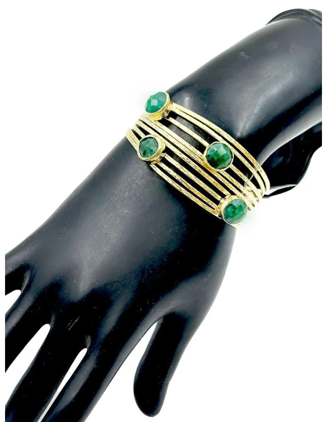 PULSERAS MUJER DORADAS CON PEDRERIA VERDE BRAZALETE ANCHO PARA BODAS