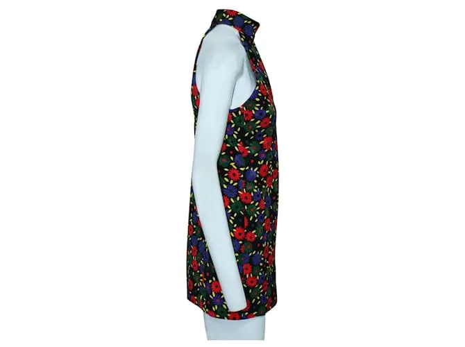 Saint Laurent Mini vestido bordado colorido con cuello halter y bolsillos 
