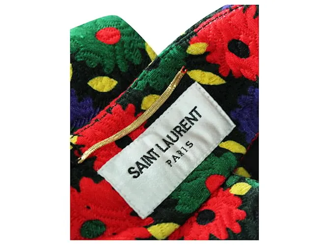Saint Laurent Mini vestido bordado colorido con cuello halter y bolsillos 