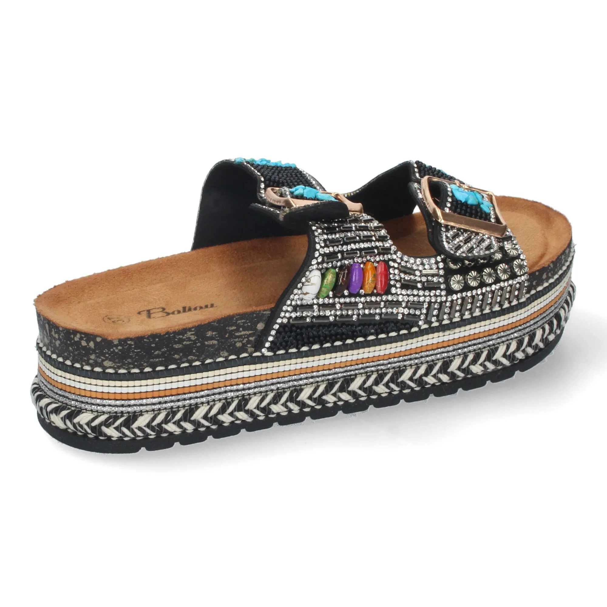 SANDALIAS PLANAS CóMODAS CON ADORNOS BIO PARA MUJER NEGRO ZD08