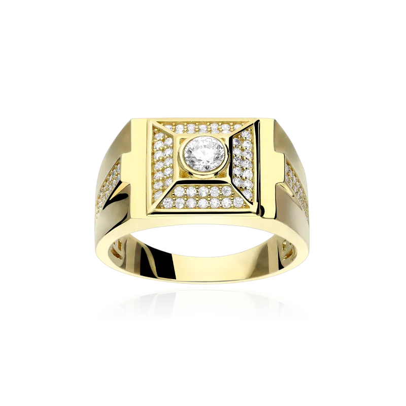 Sello Oro 18k Cuadrado Circonitas "Auma"