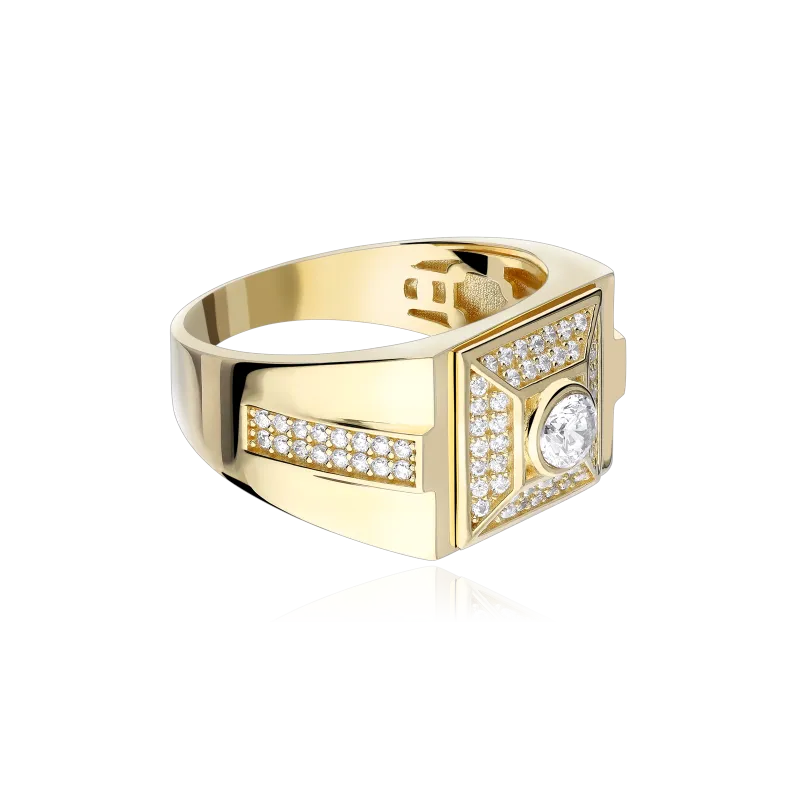 Sello Oro 18k Cuadrado Circonitas "Auma"