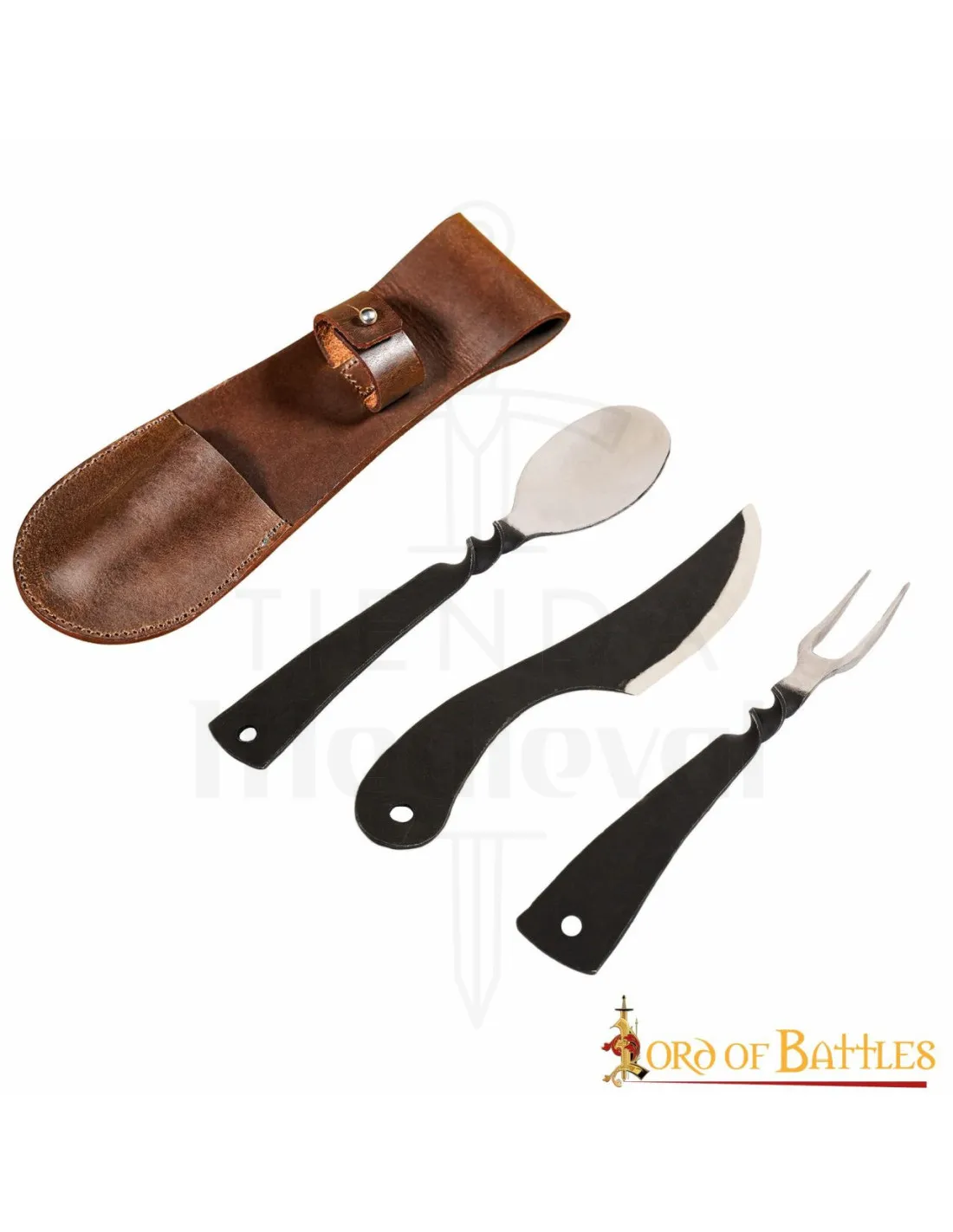 Set de cubiertos medievales acero inoxidable, con funda cuero