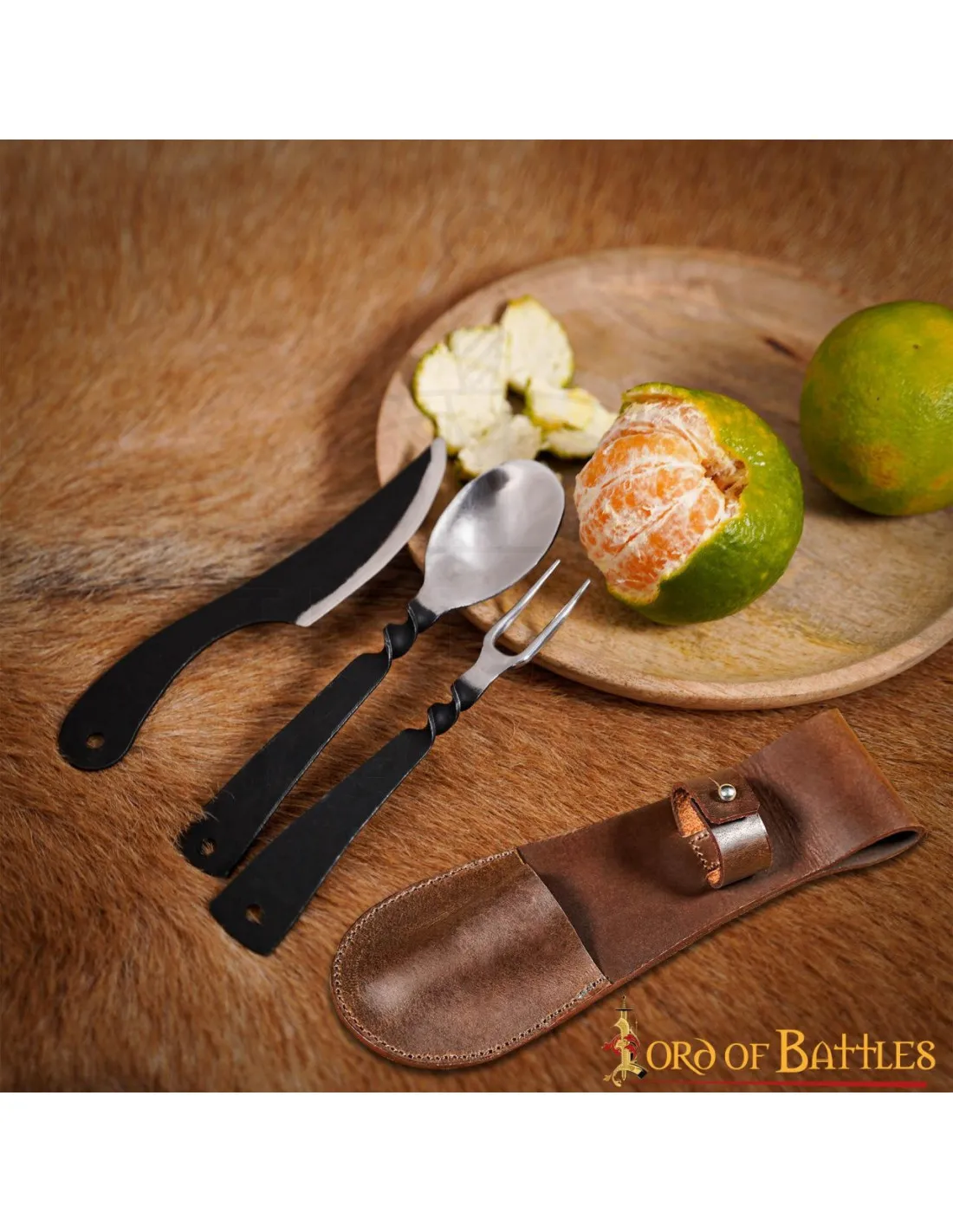 Set de cubiertos medievales acero inoxidable, con funda cuero