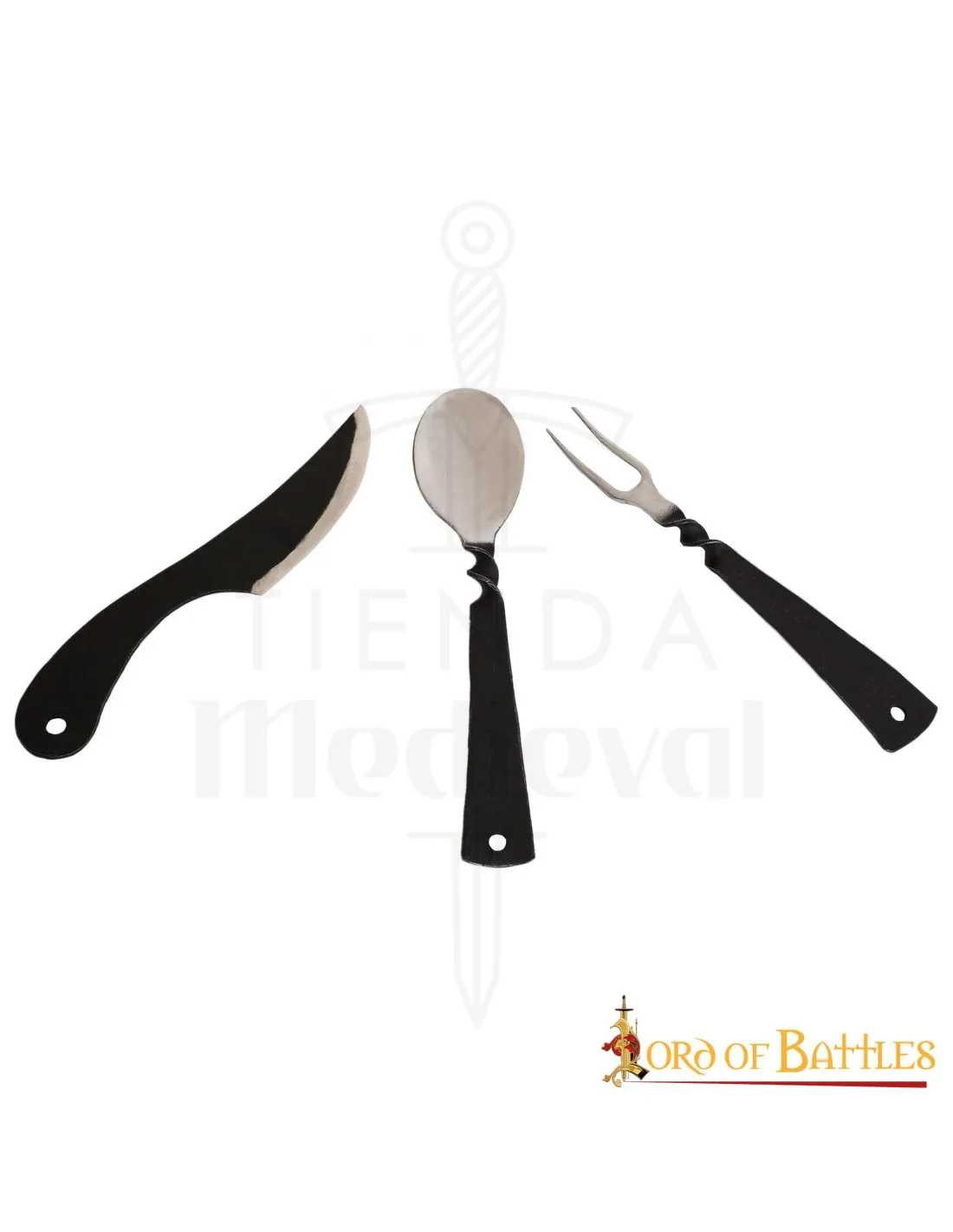 Set de cubiertos medievales acero inoxidable, con funda cuero