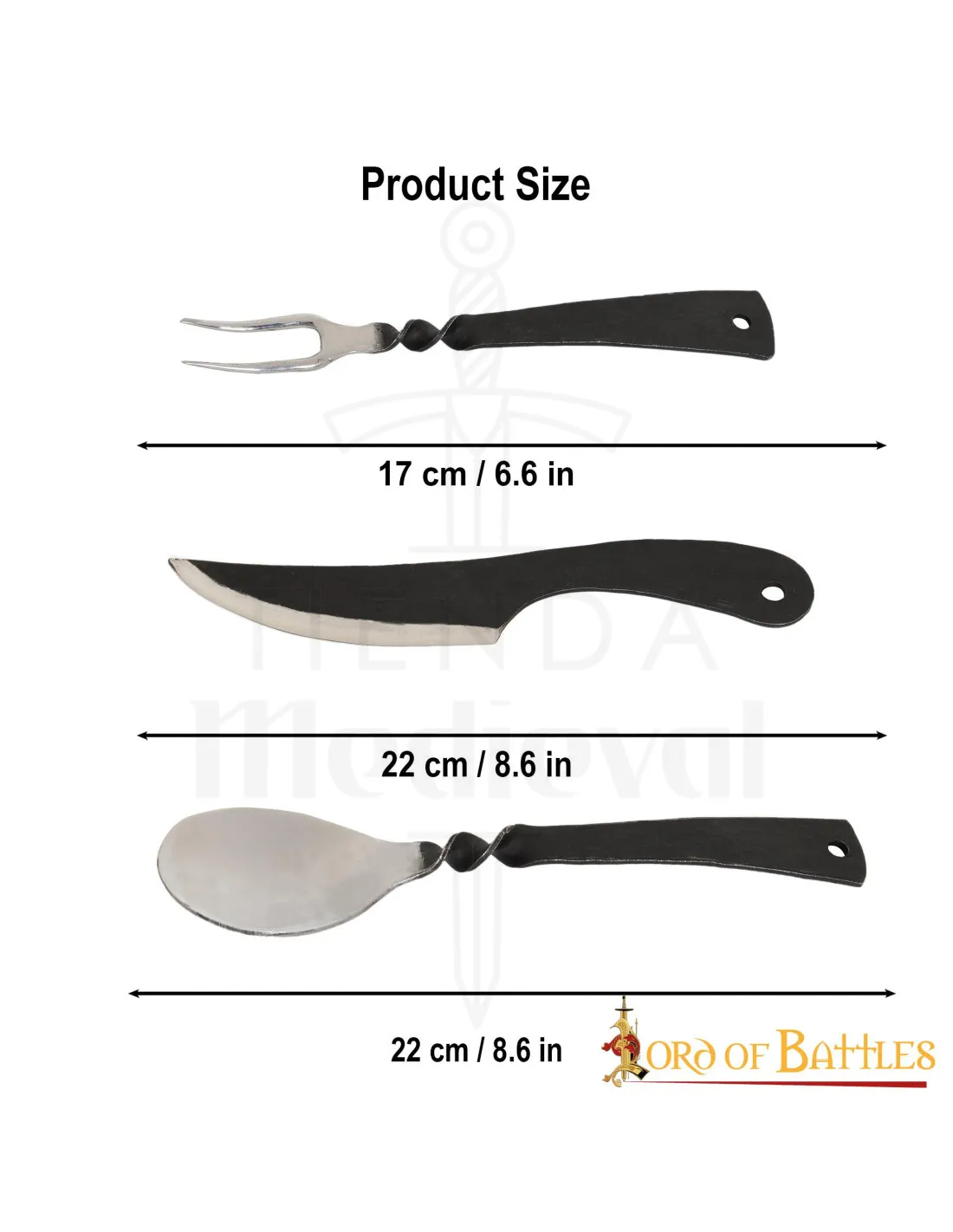 Set de cubiertos medievales acero inoxidable, con funda cuero