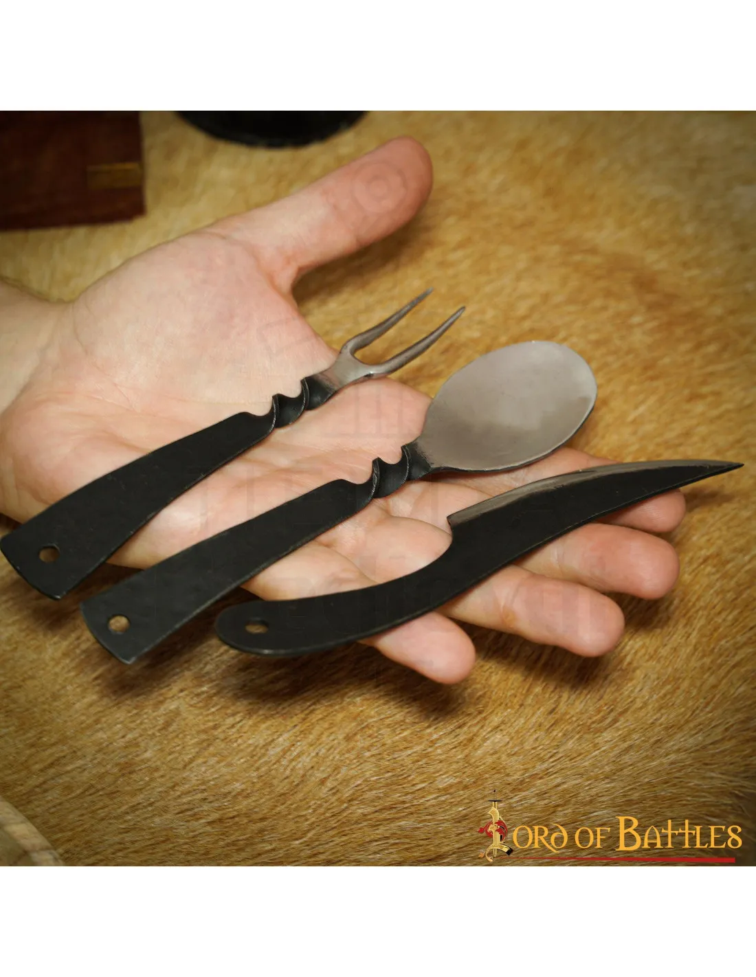 Set de cubiertos medievales acero inoxidable, con funda cuero