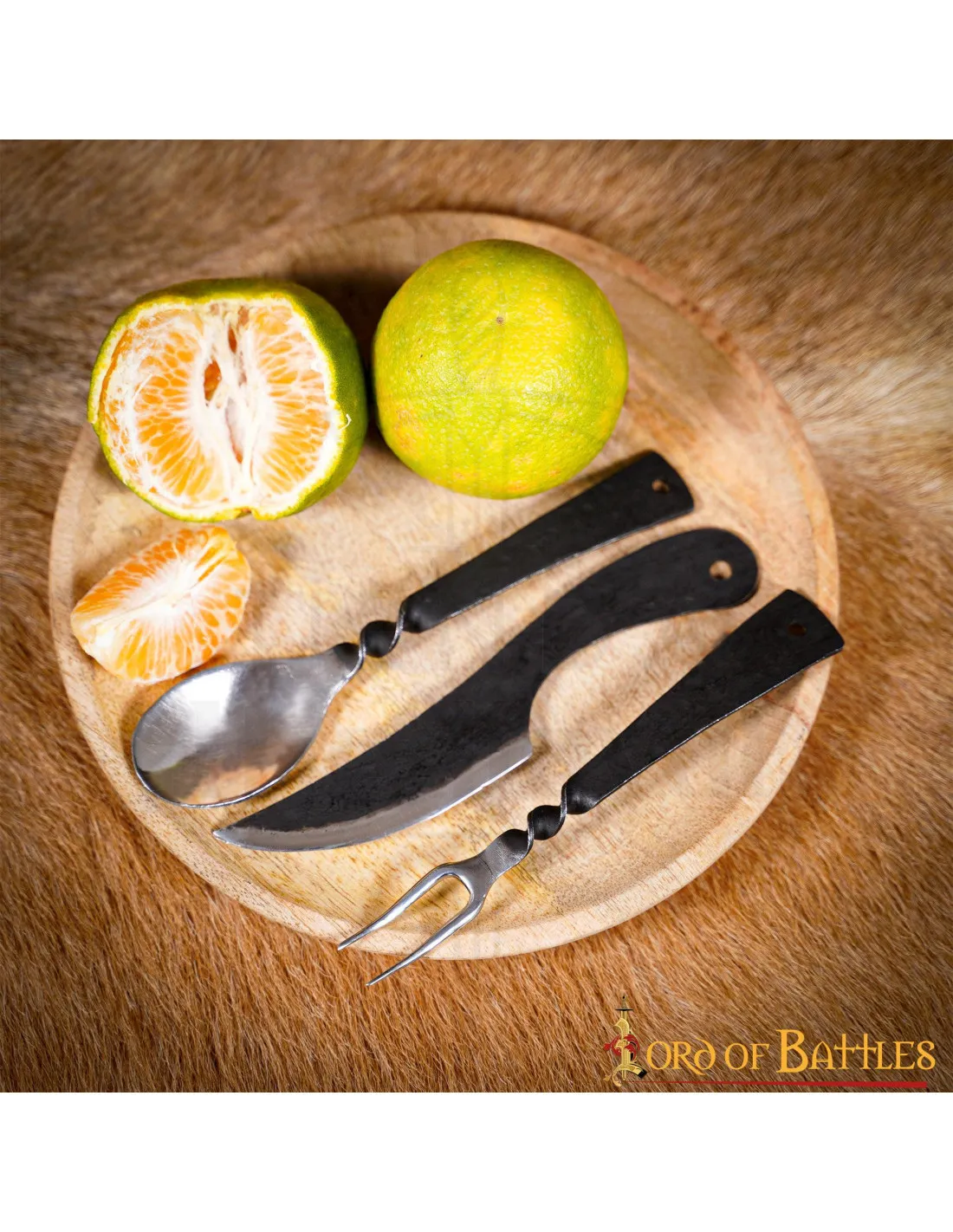 Set de cubiertos medievales acero inoxidable, con funda cuero