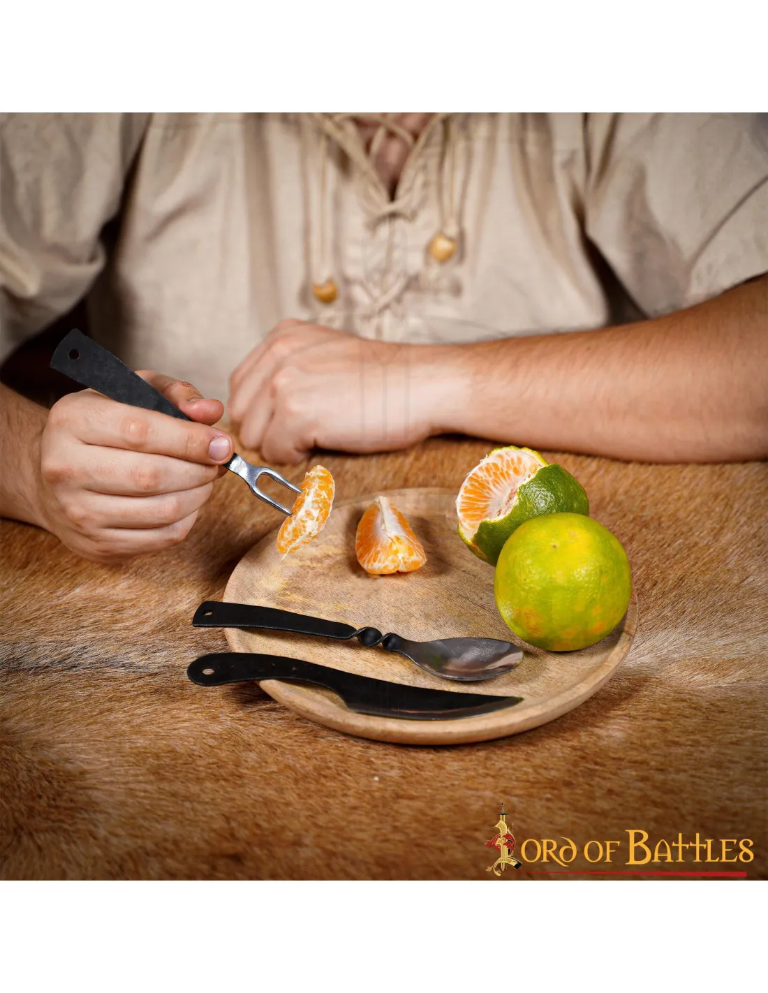 Set de cubiertos medievales acero inoxidable, con funda cuero