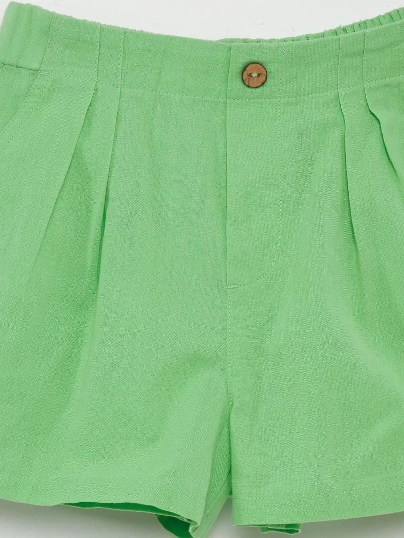 SHORT LISO DE ALGODóN Y LINO  VERDE