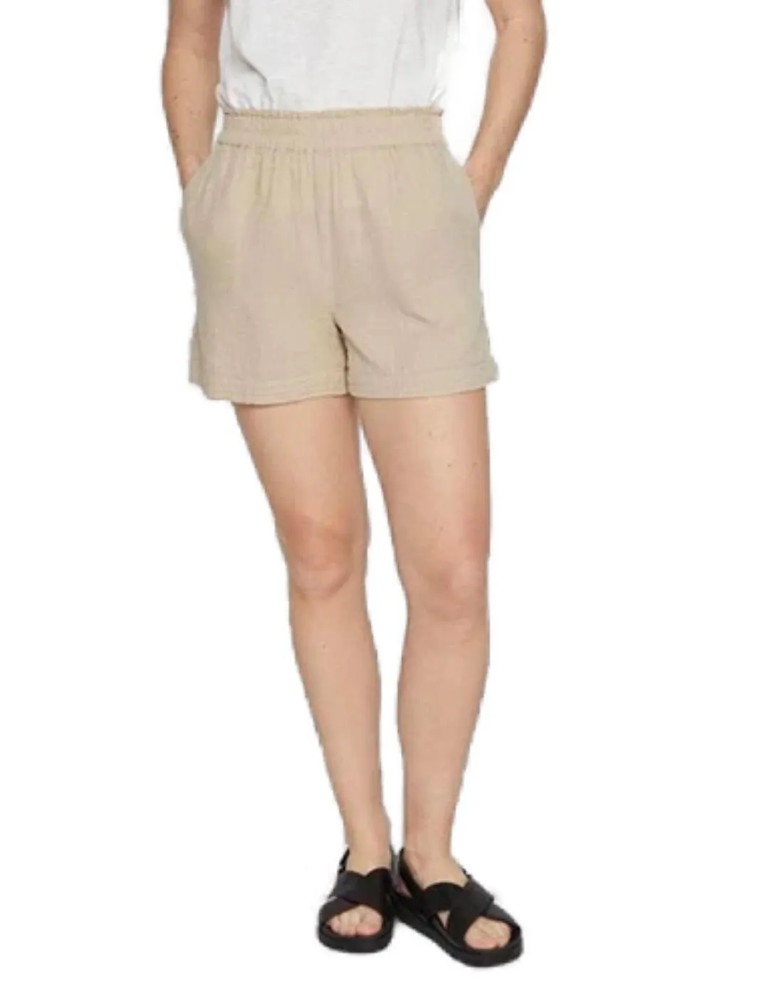 Short Vila Anie beige con cintura elástica para mujer