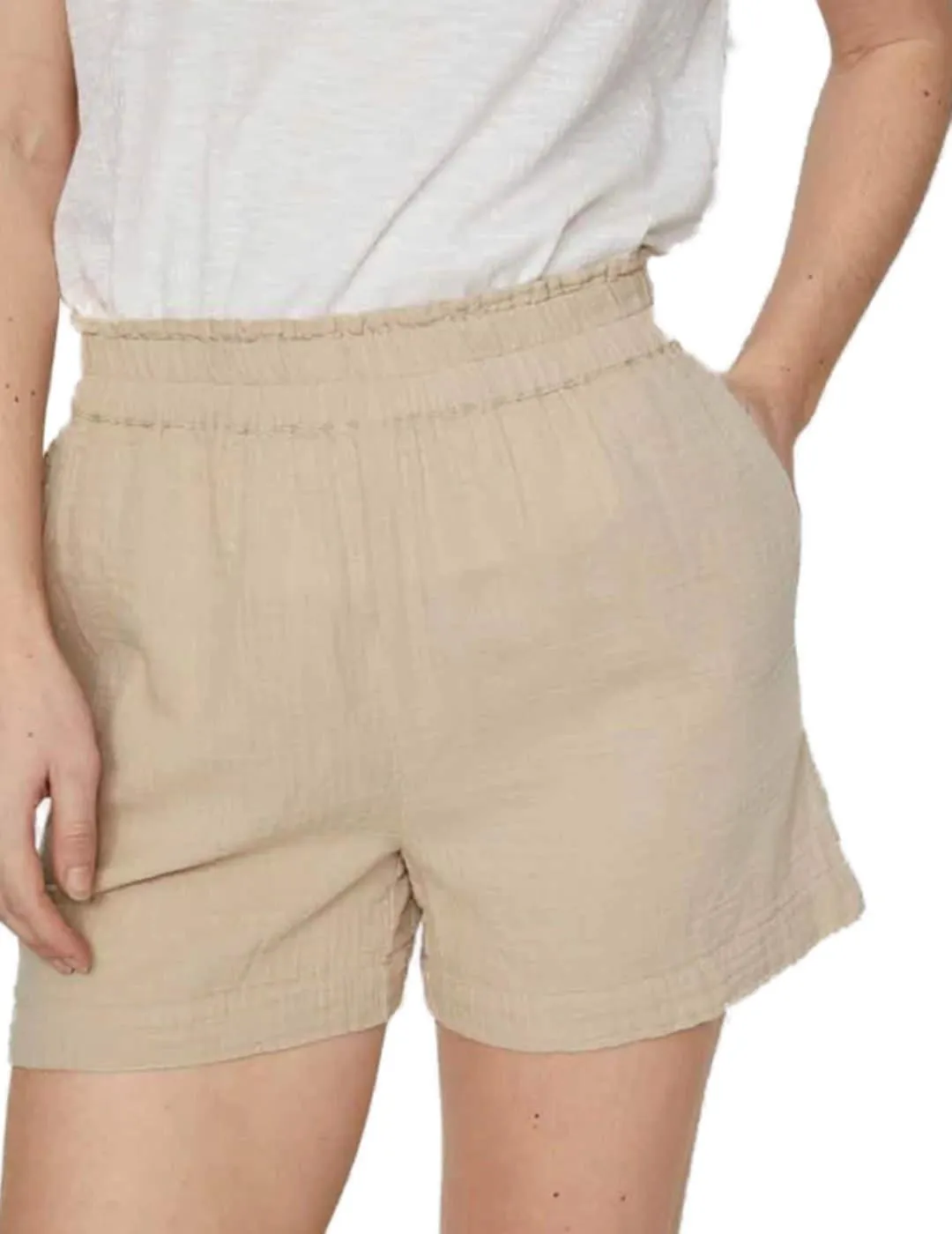 Short Vila Anie beige con cintura elástica para mujer