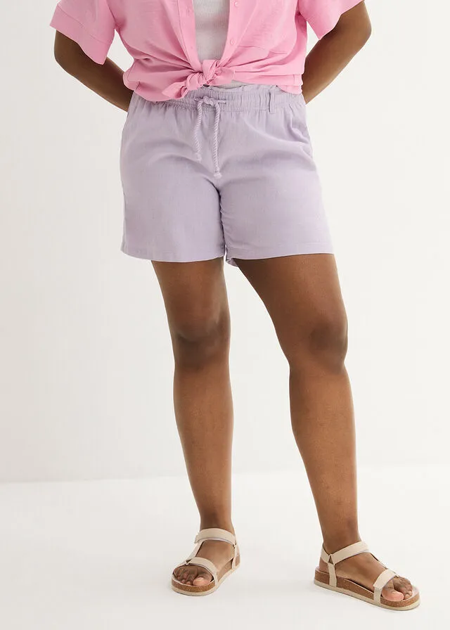 Shorts paperbag con lino Violeta