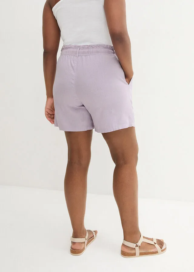 Shorts paperbag con lino Violeta