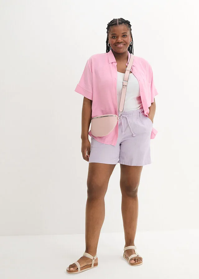 Shorts paperbag con lino Violeta