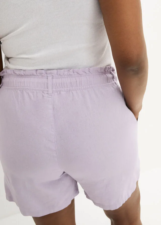 Shorts paperbag con lino Violeta