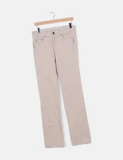 Stradivarius Pantalón beige con strass