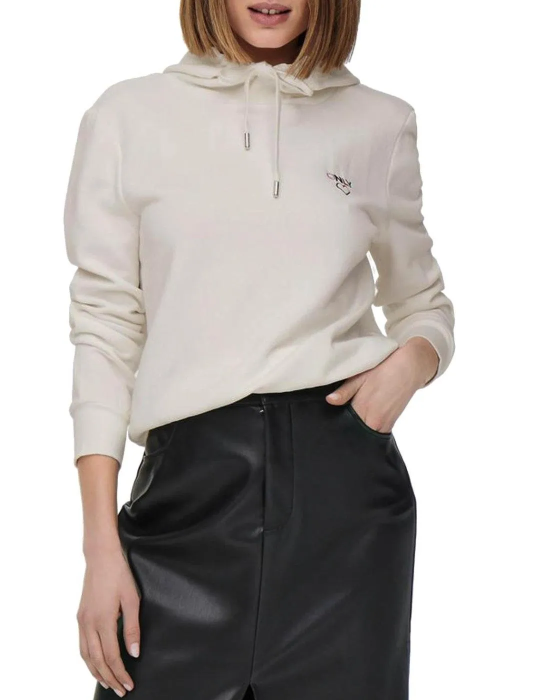 Sudadera Only Noomi blanca logo con capucha para mujer