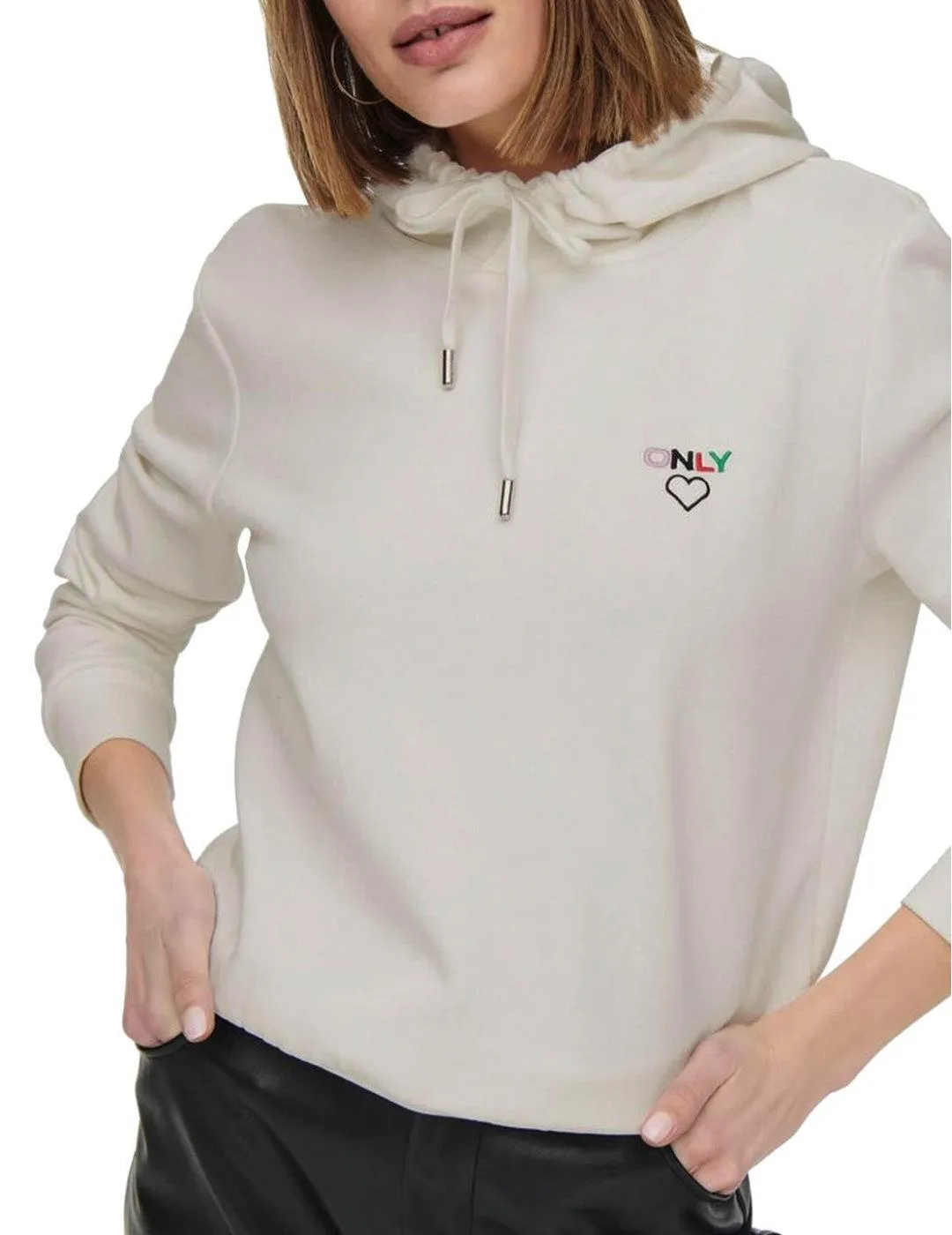 Sudadera Only Noomi blanca logo con capucha para mujer