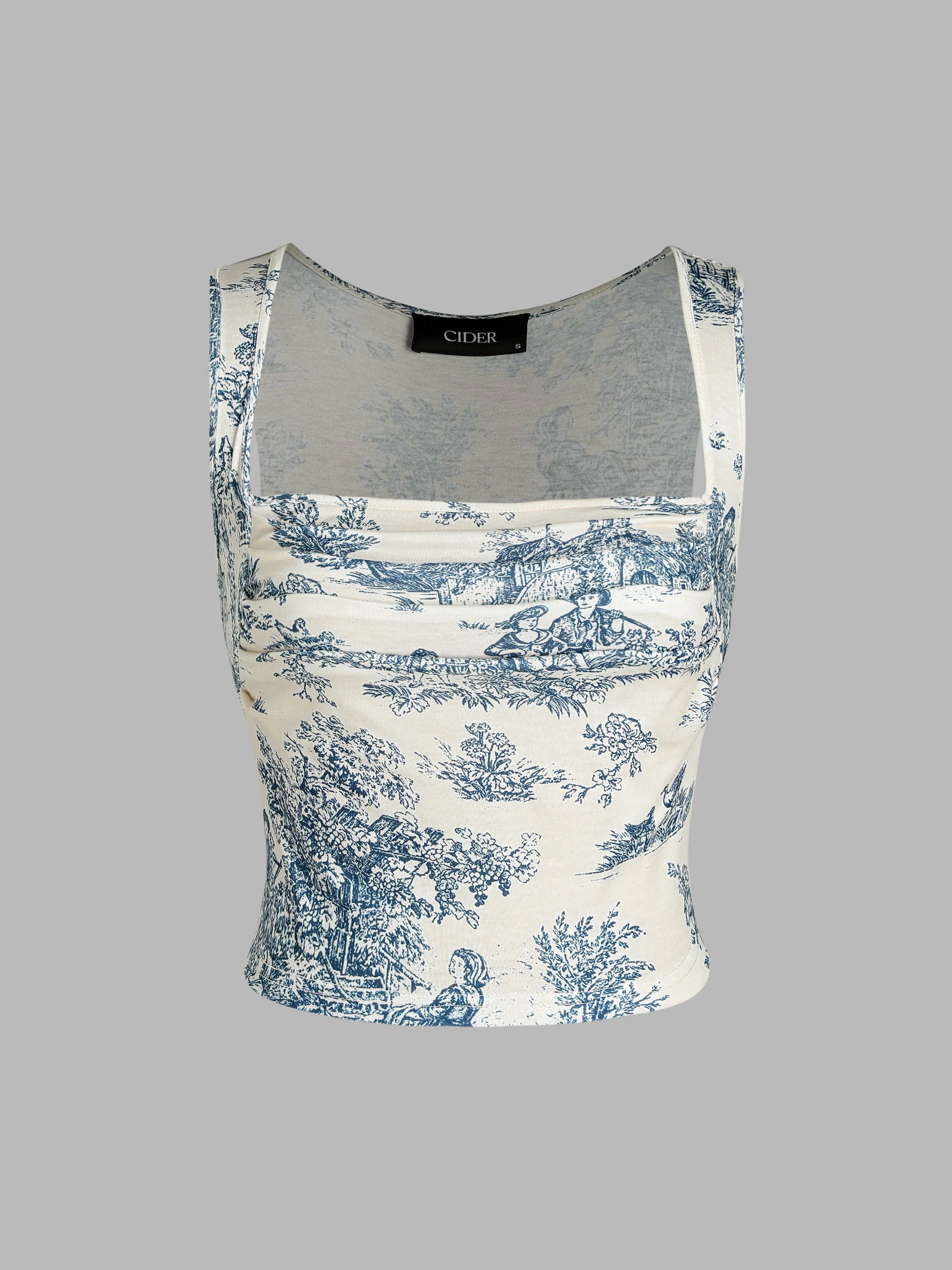  Toile de Jouy Top de Tirantes con Cuello Cuadrado