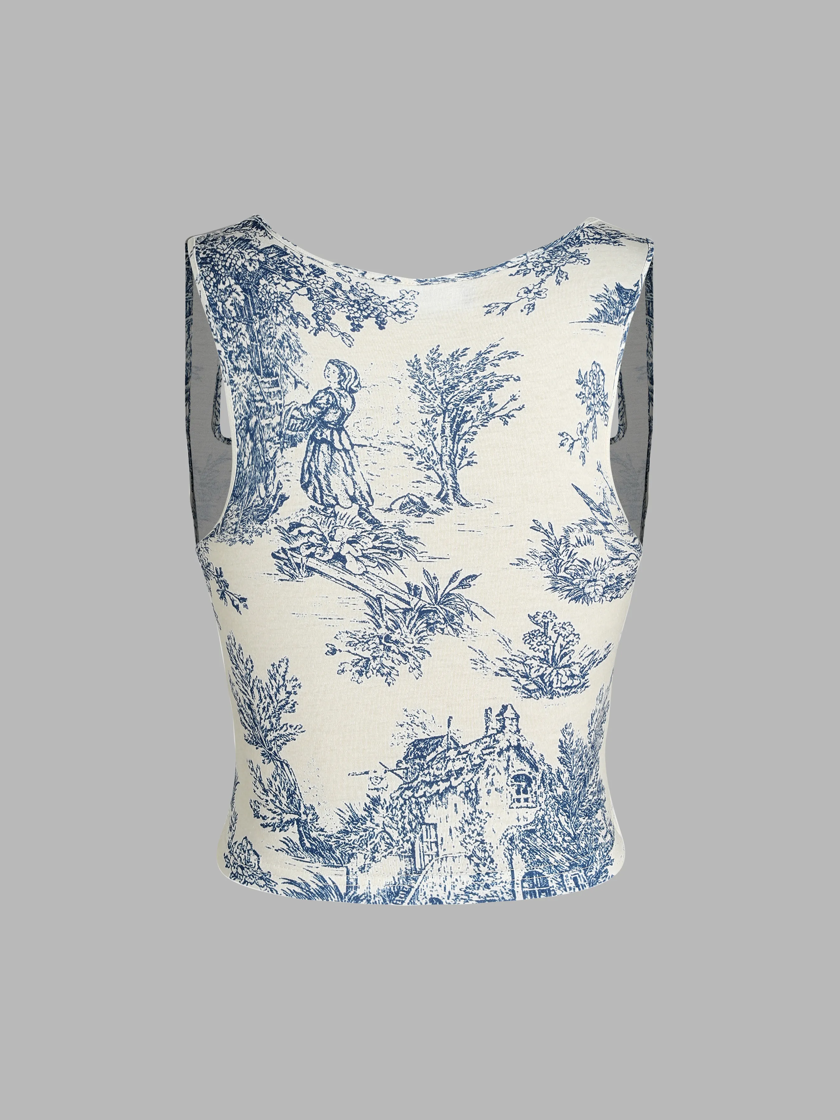  Toile de Jouy Top de Tirantes con Cuello Cuadrado