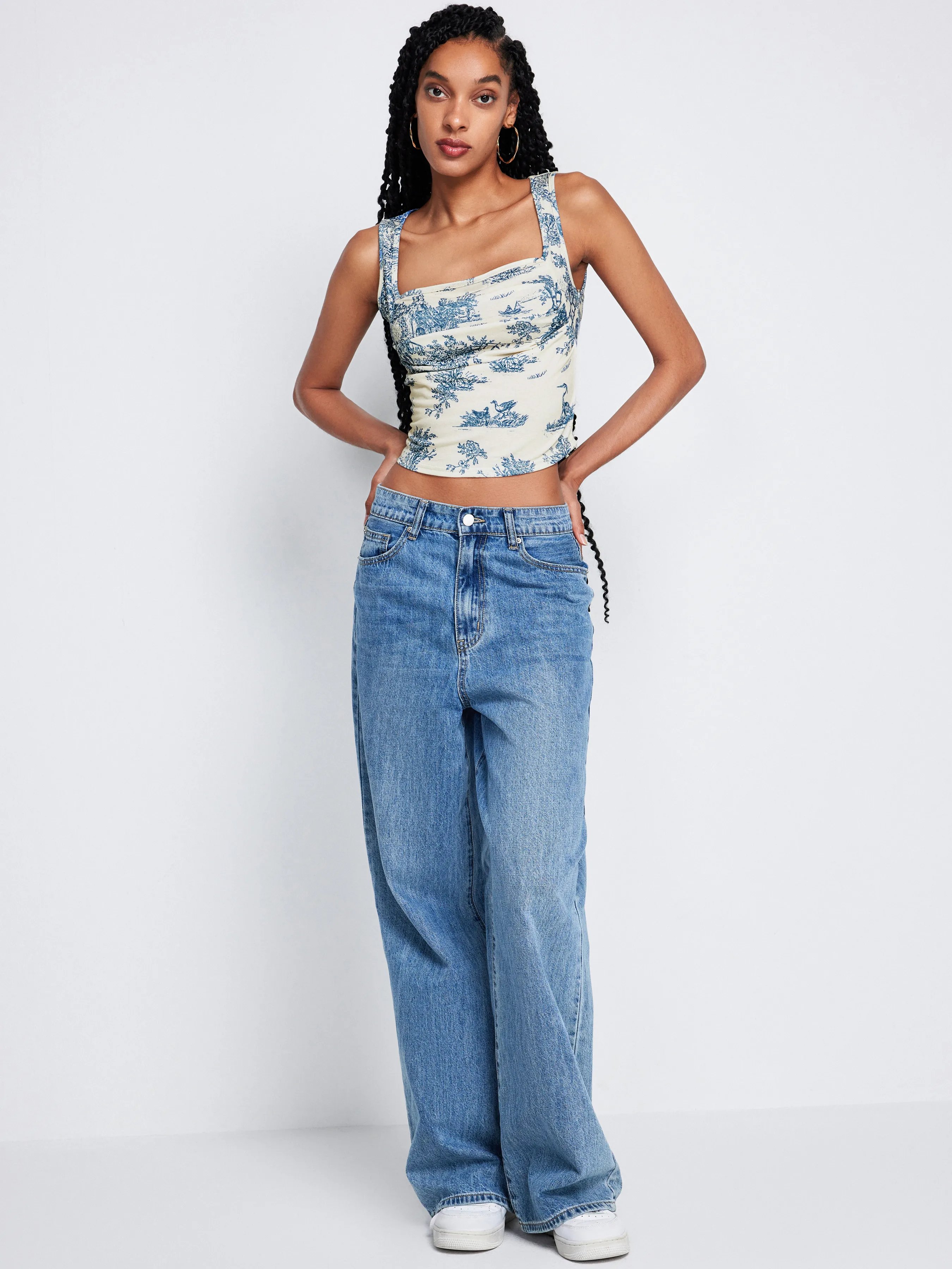  Toile de Jouy Top de Tirantes con Cuello Cuadrado