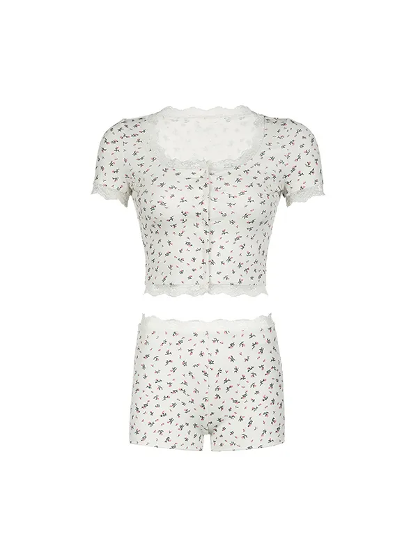 Traje de dos piezas de encaje floral fresco pequeño estilo Pure Lust