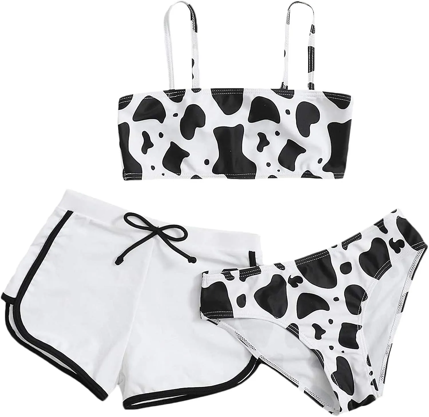 Trajes de baño chicas 3 piezas, traje de baño bikini con estampado de vaca con pantalones cortos