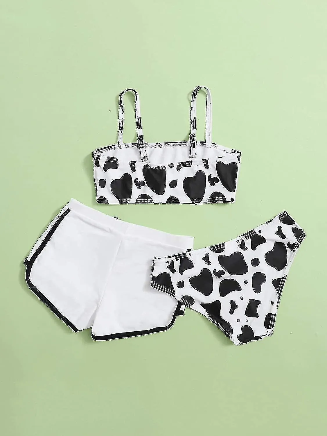 Trajes de baño chicas 3 piezas, traje de baño bikini con estampado de vaca con pantalones cortos