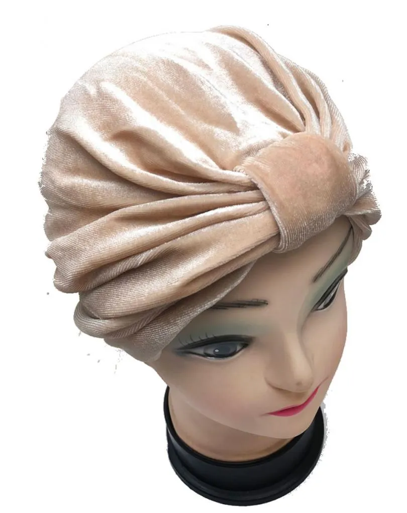 TURBANTES BEIGE PARA MUJER CON BONITO NUDO EN TERCIOPELO