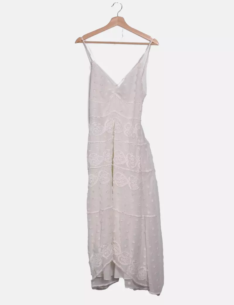 Uterqüe Vestido maxi blanco con bordados