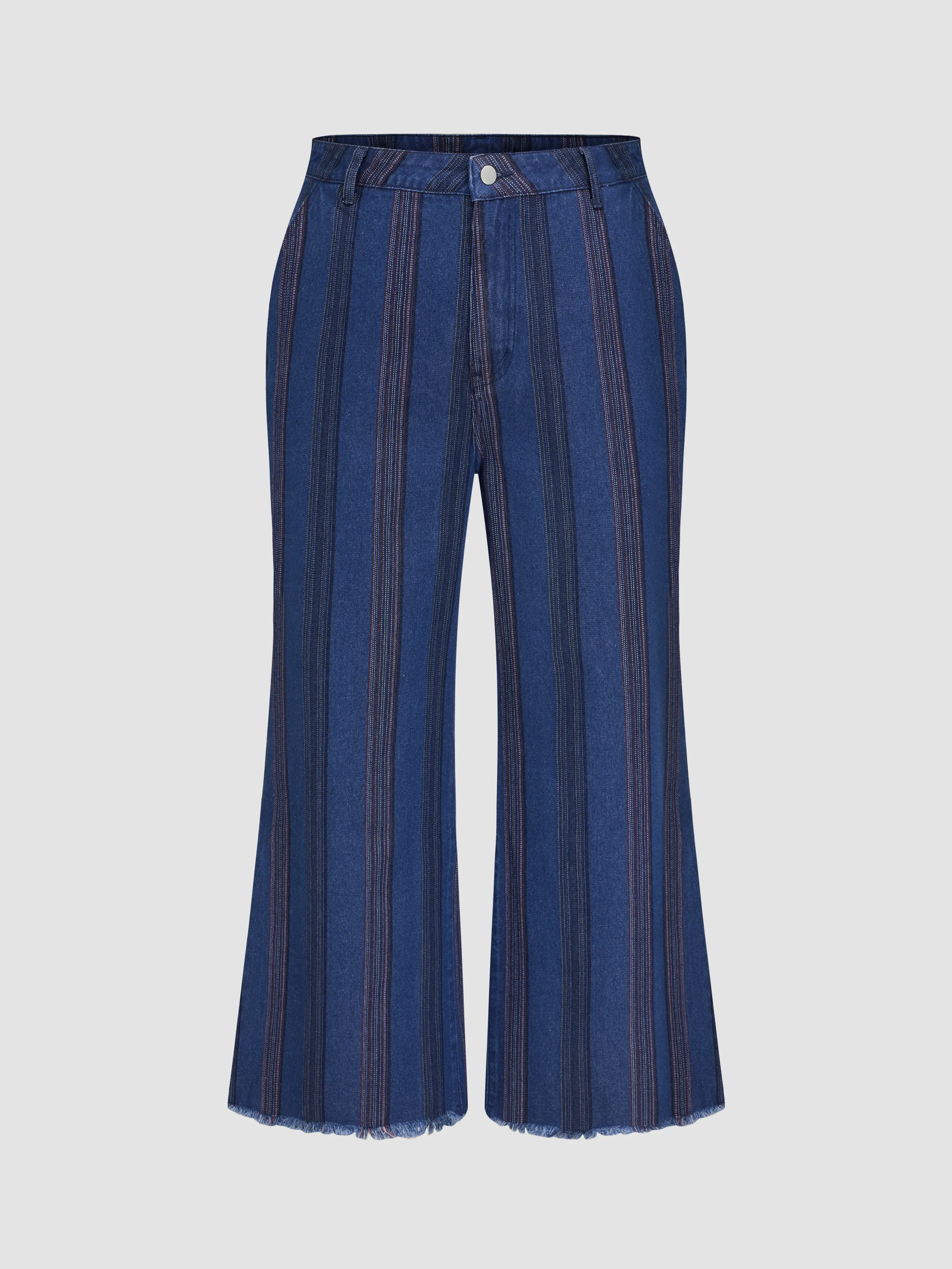  Vaquero de Cintura Alta Retro a Rayas Acampanado Curvy