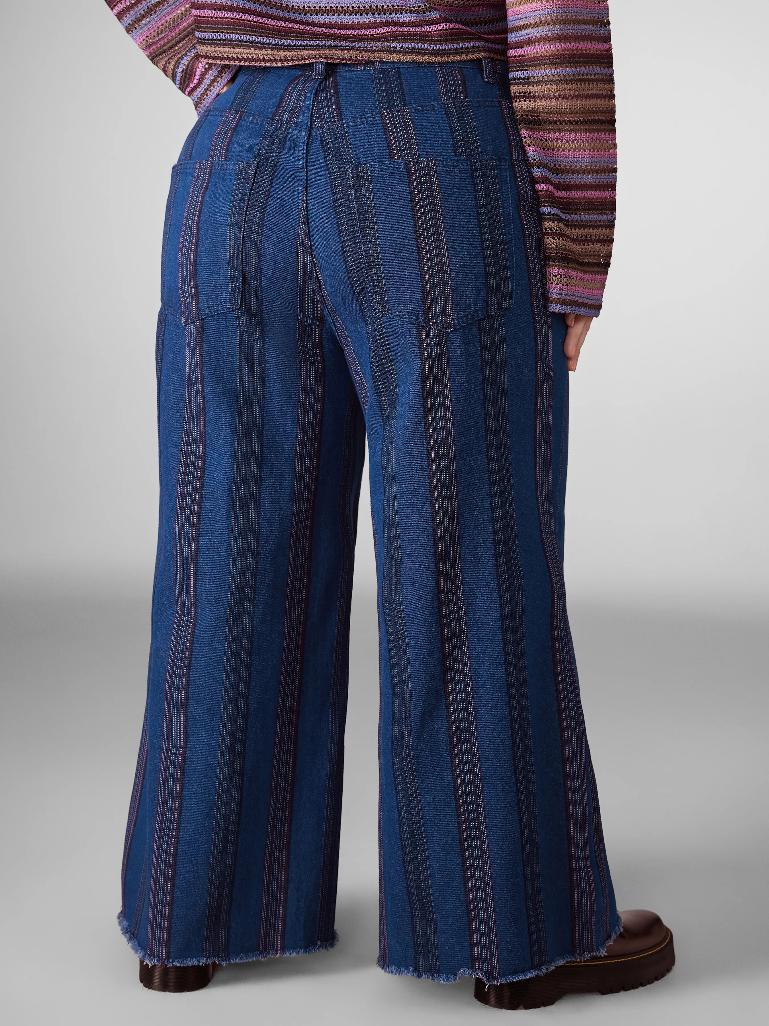  Vaquero de Cintura Alta Retro a Rayas Acampanado Curvy