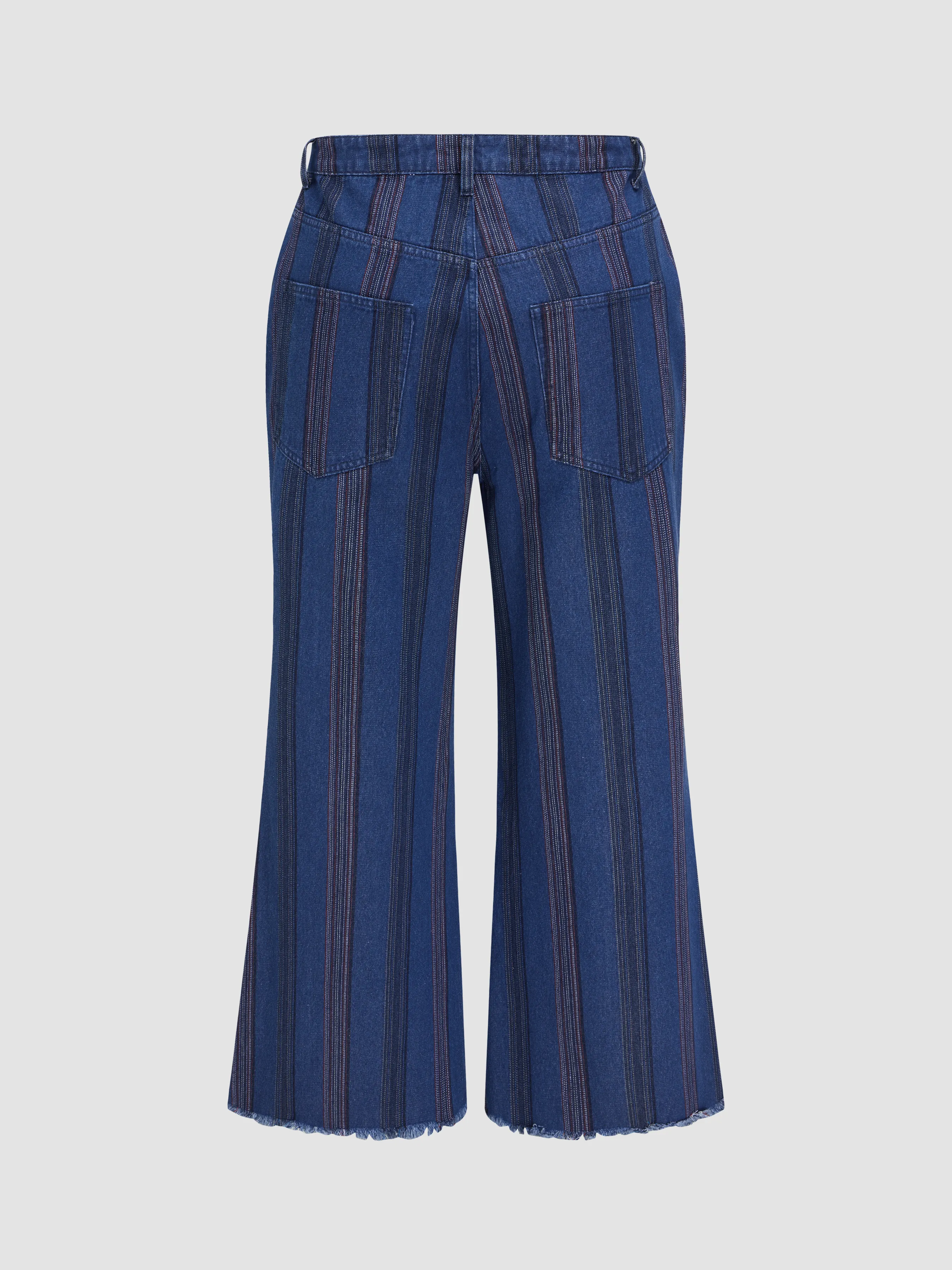  Vaquero de Cintura Alta Retro a Rayas Acampanado Curvy