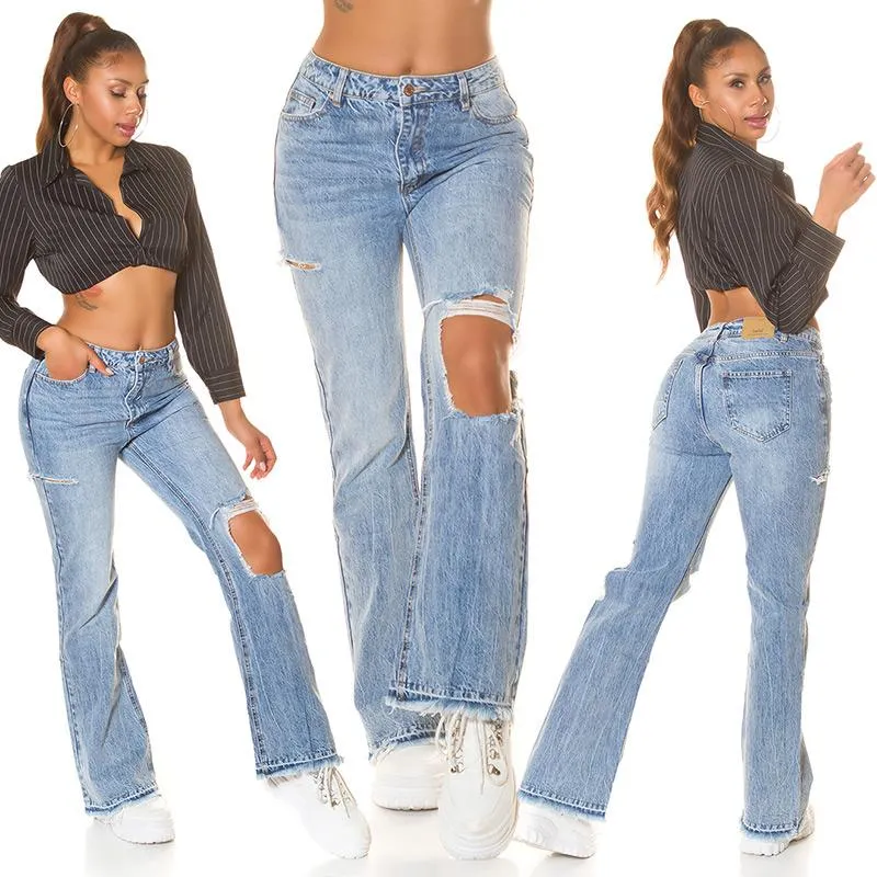 Vaqueros bootcut cintura alta y recortes