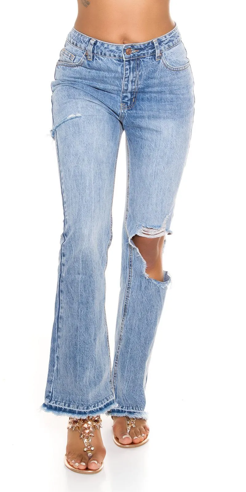 Vaqueros bootcut cintura alta y recortes