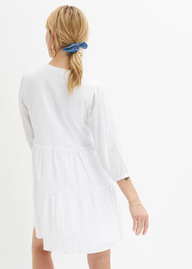 Vestido camisero con encaje Blanco