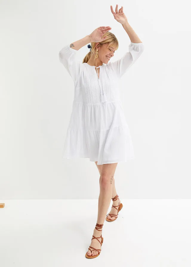 Vestido camisero con encaje Blanco
