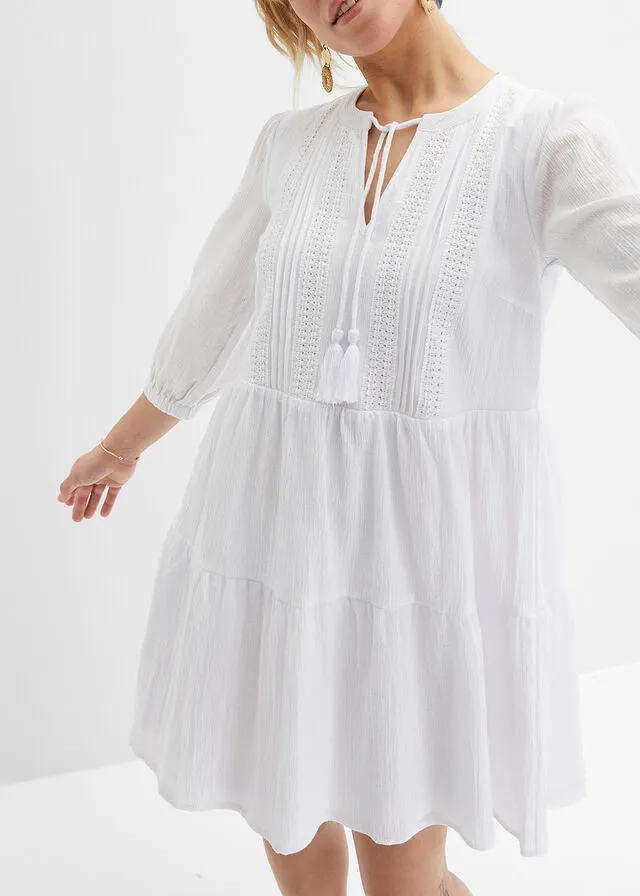 Vestido camisero con encaje Blanco