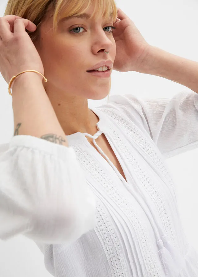 Vestido camisero con encaje Blanco