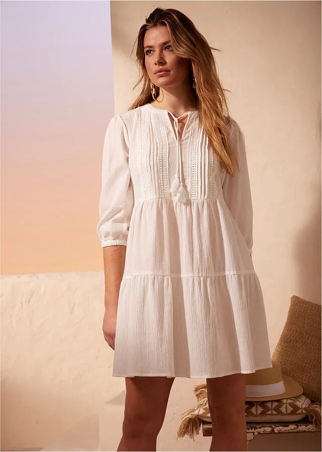 Vestido camisero con encaje Blanco